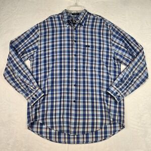 Faconnable Men's Blue‎ Green Orange Button Down Plaid Shirt Size Medium